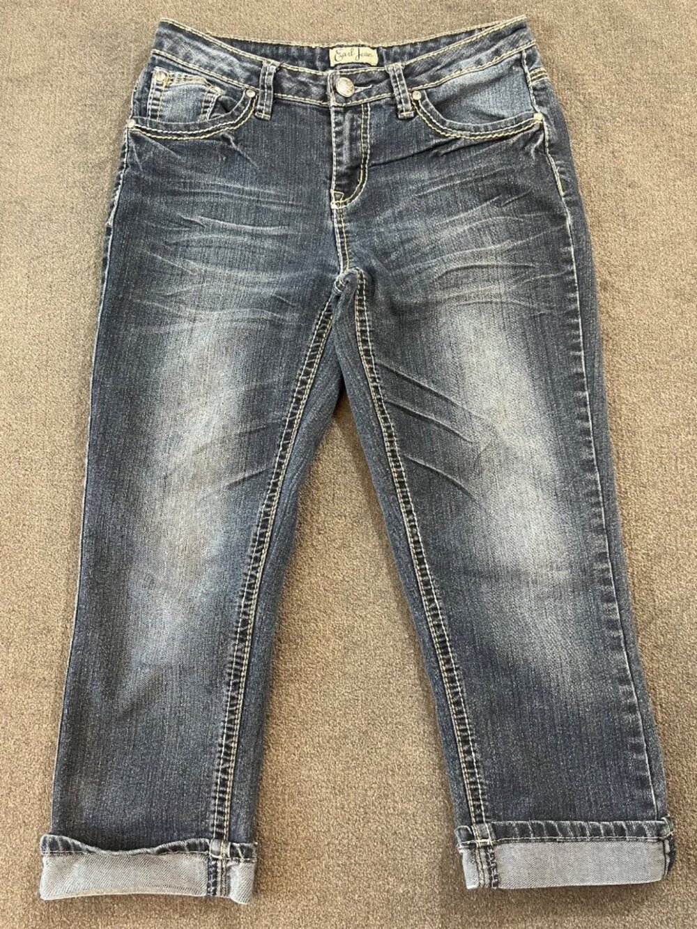 Y2K McBling Embellished Rhinestone Trashy Chic Cuffed Hem VTG Jeans Sz 6